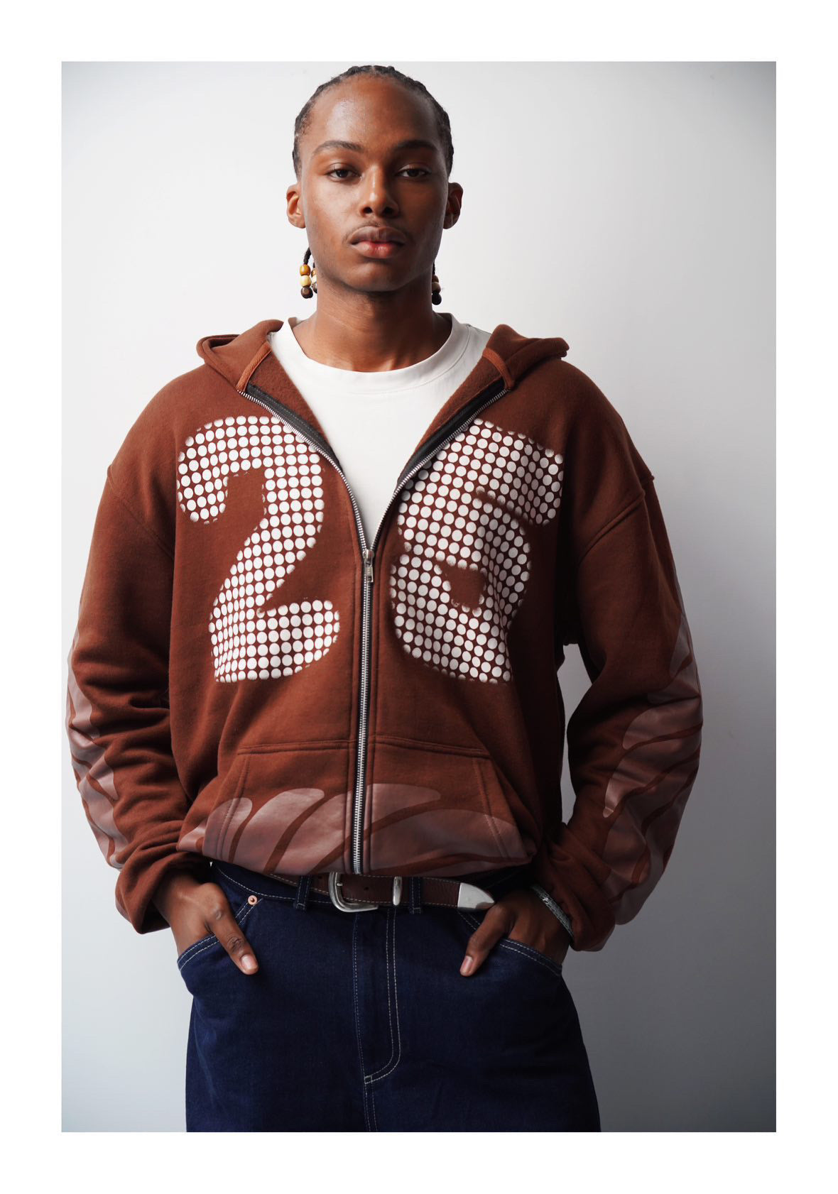 Oversize brown zipped hoodie