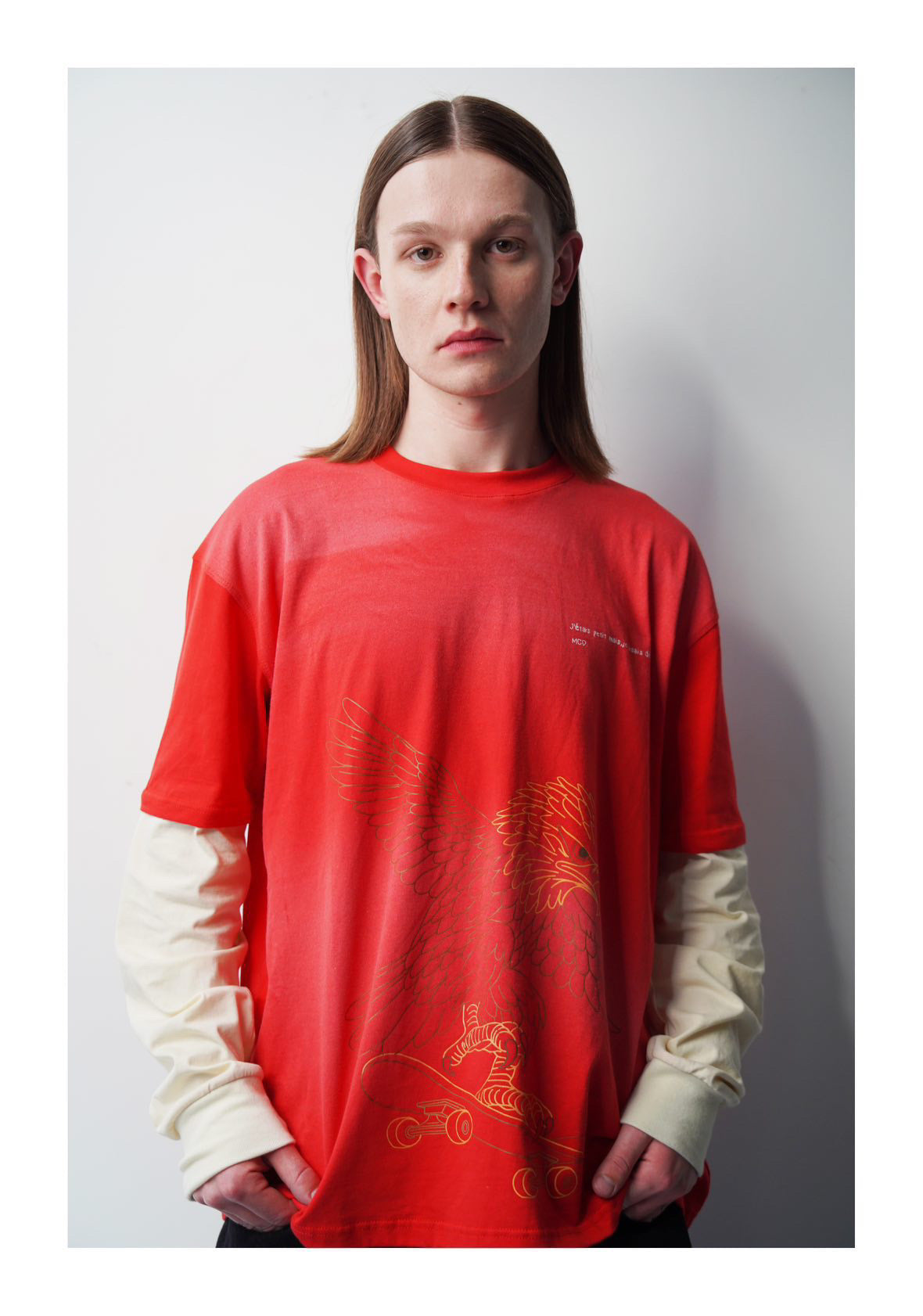 Oversized red long-sleeve T-shirt
