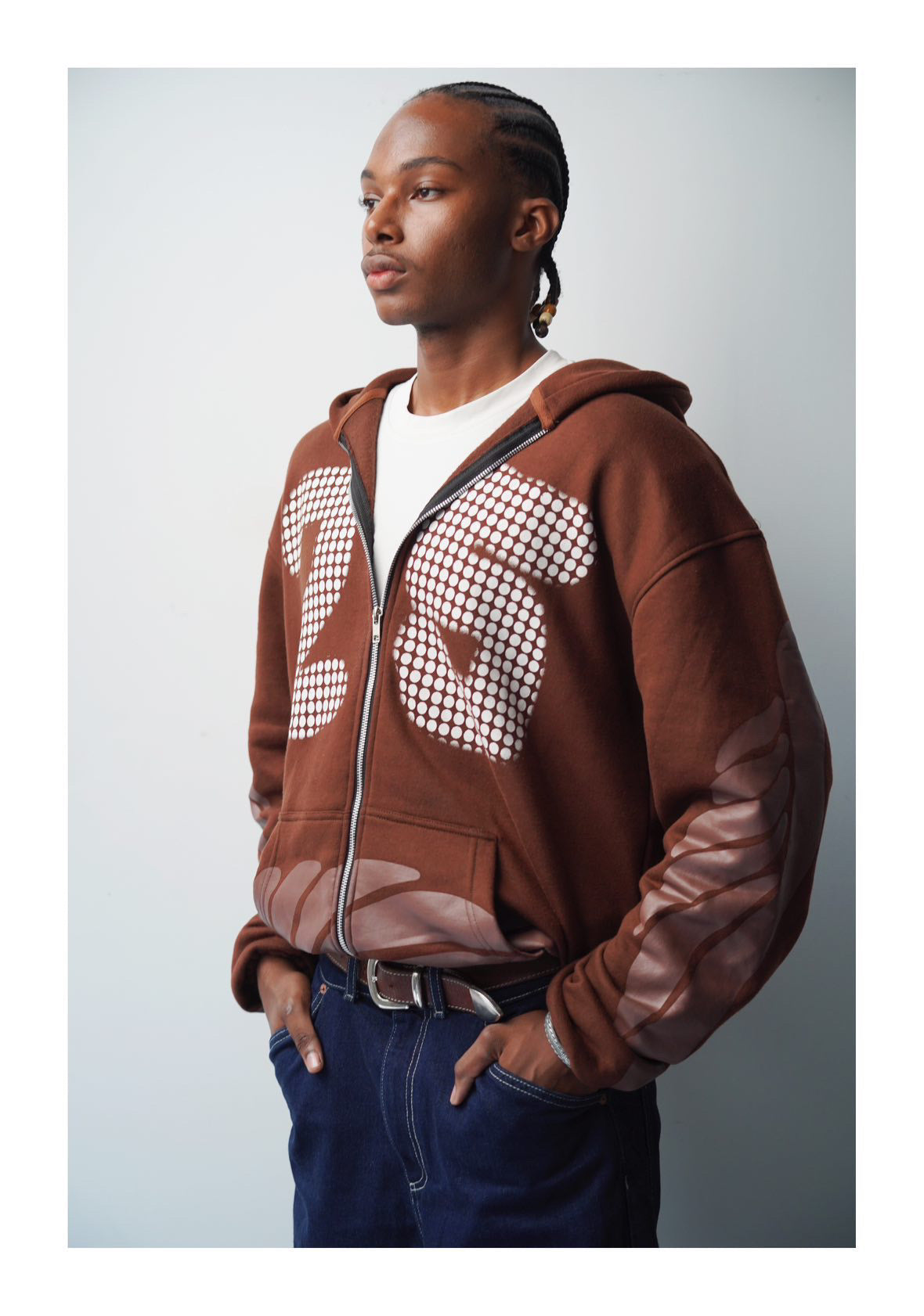 Oversize brown zipped hoodie