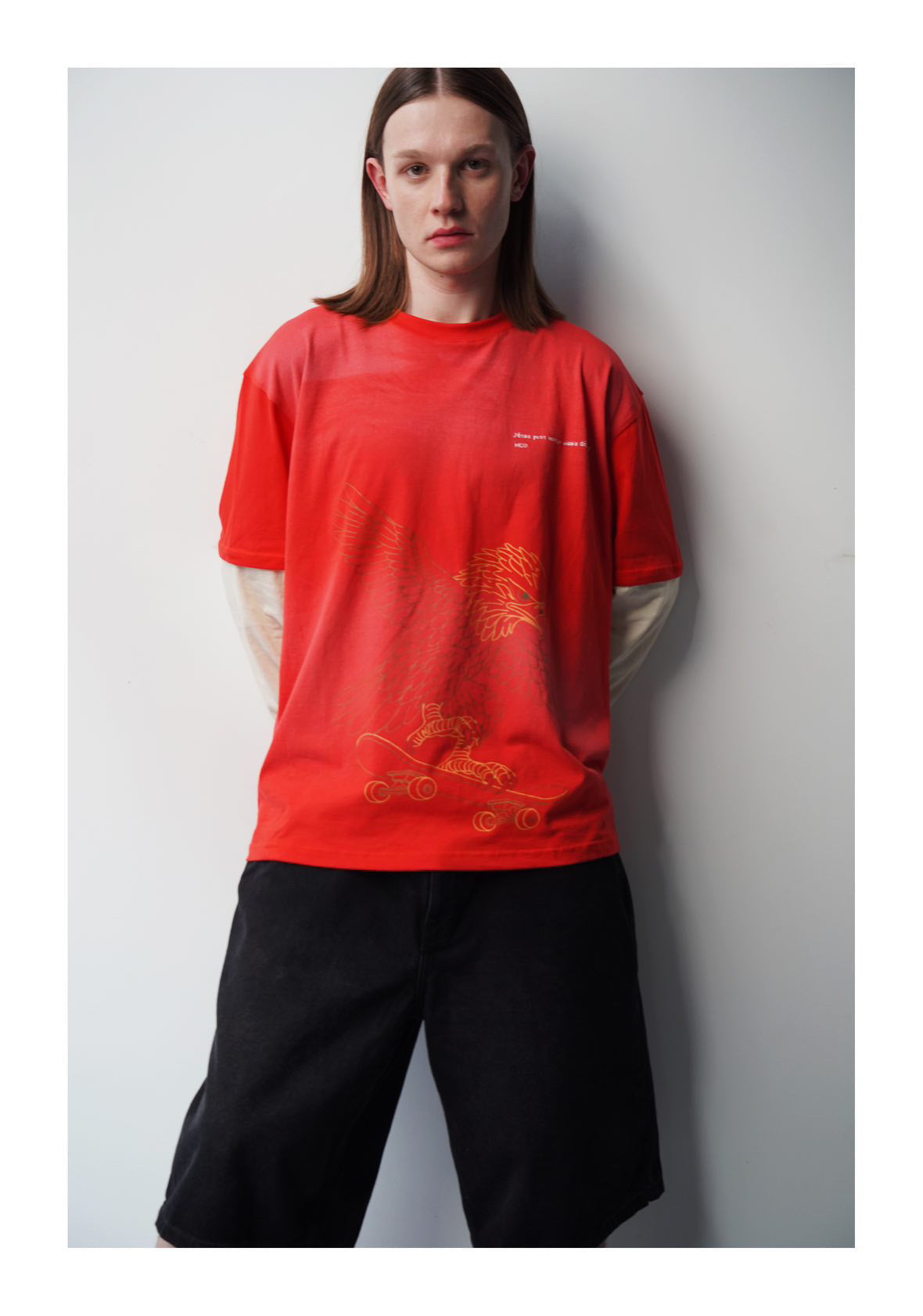 Oversized red long-sleeve T-shirt