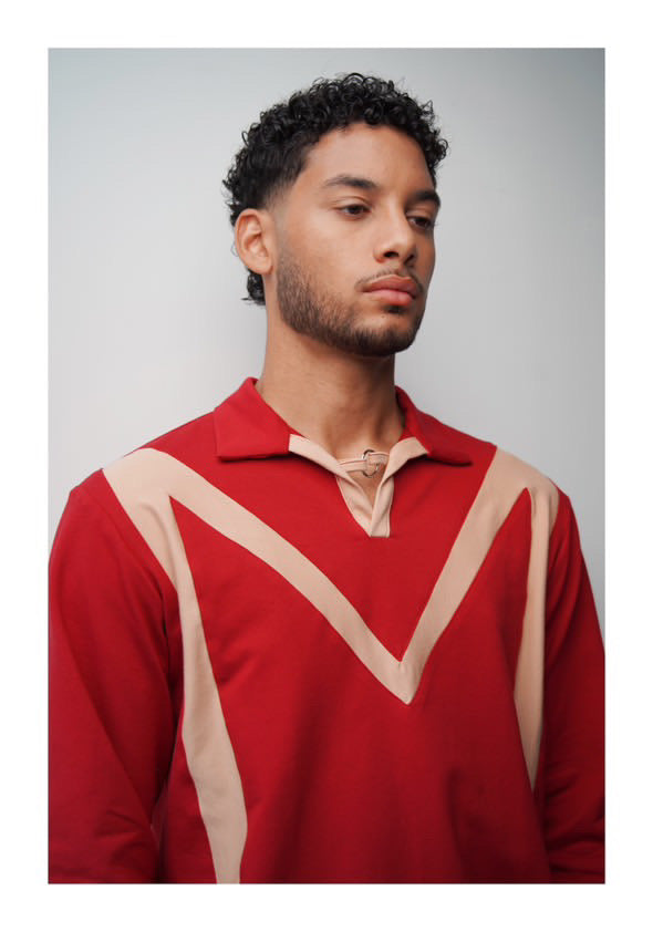 Polo col V manches longues