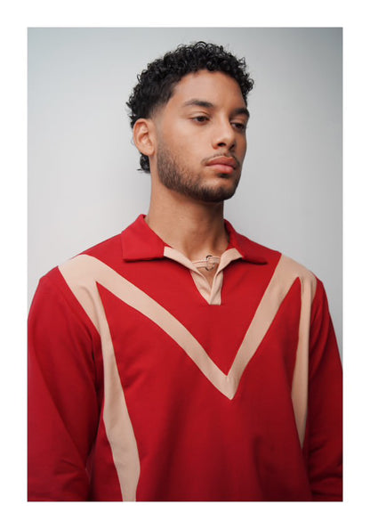 Polo col V manches longues