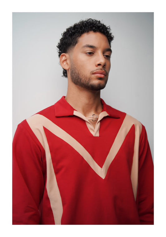 Polo col V manches longues