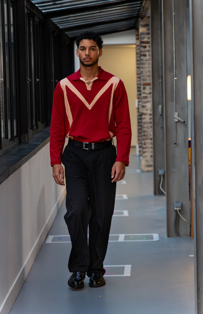 Polo col V manches longues