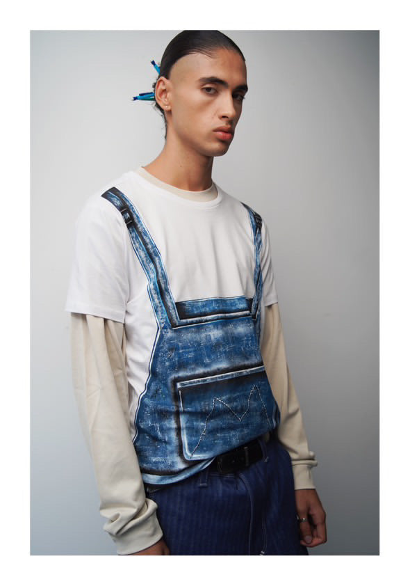 T-shirt trompe-l’œil bleu – Motif peinture