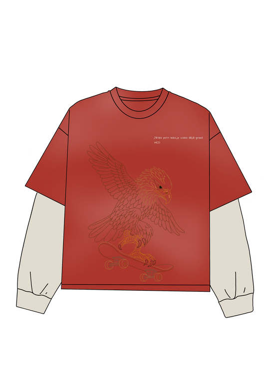 Oversized red long-sleeve T-shirt