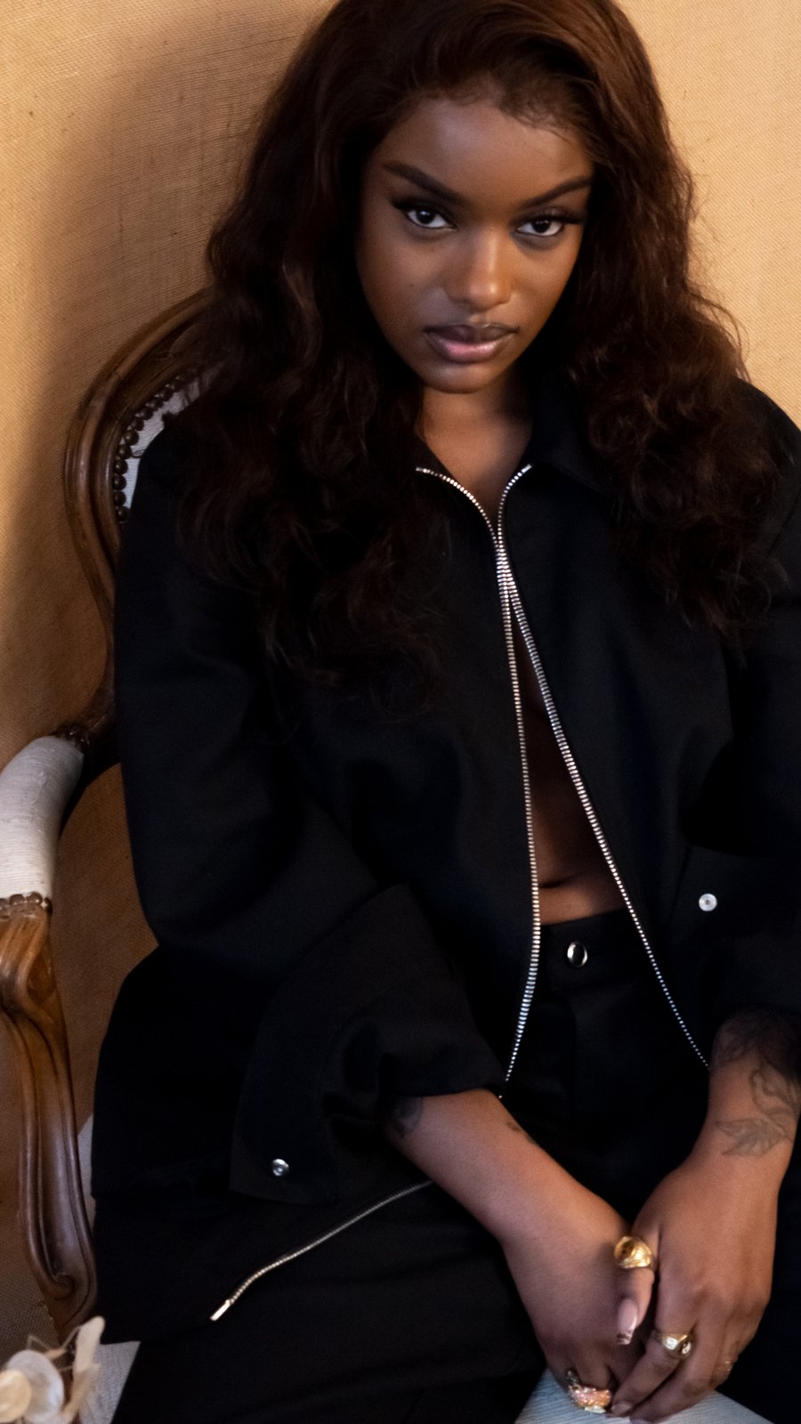 Black canvas work jacket .