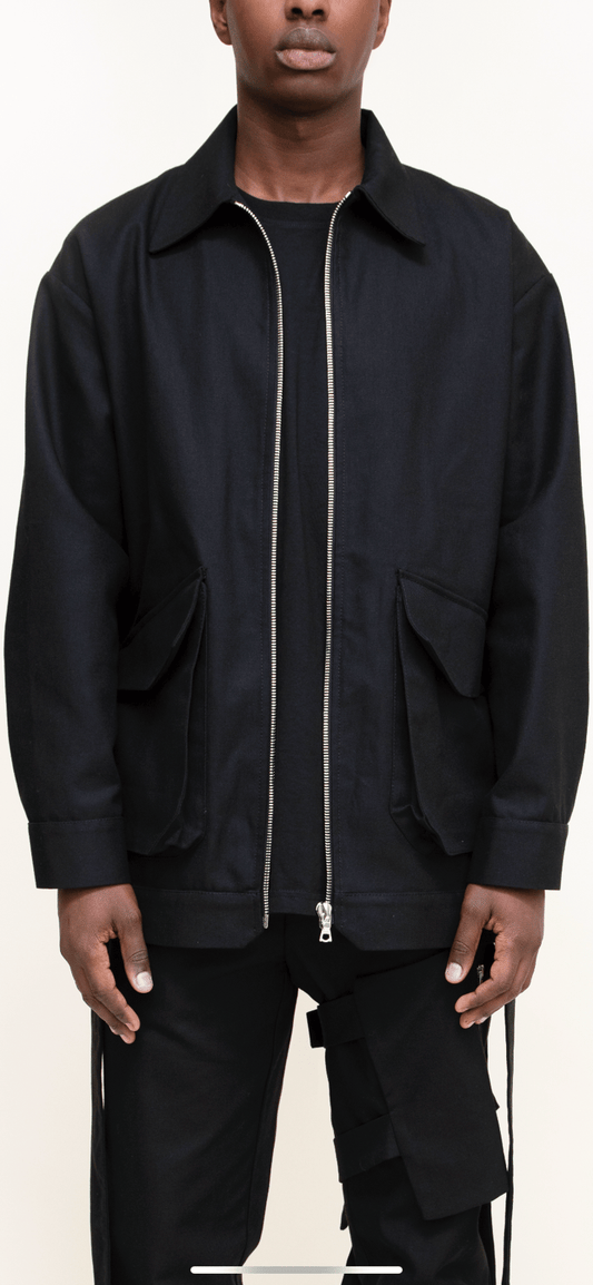 Black canvas work jacket .